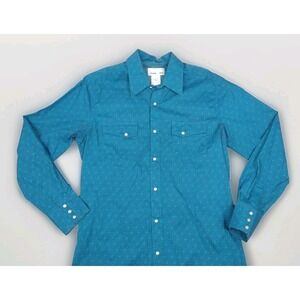 Wrangler Wrancher Brushpopper Blue Western Rodeo Shirt M Pearl Snap